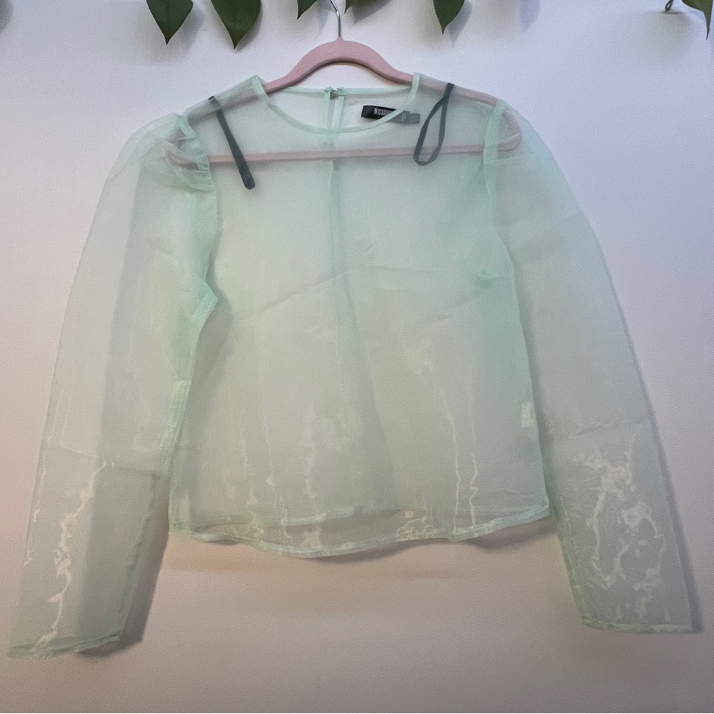 *SALE* Sheer Mint Green Long Sleeve Blouse || Missguided || US8